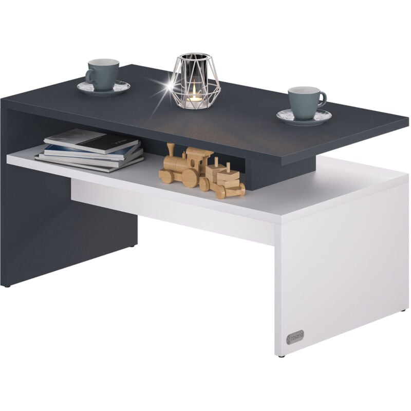 Casaria - Table basse rectangulaire 95x55x50cm Table basse design moderne Table de salon 50kg avec 2 niveaux de rangement Blanc noir