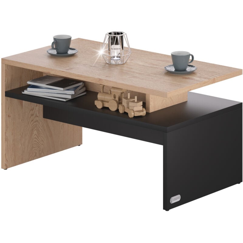 Casaria - Table basse rectangulaire 95x55x50cm Table basse design moderne Table de salon 50kg avec 2 niveaux de rangement Bois gris