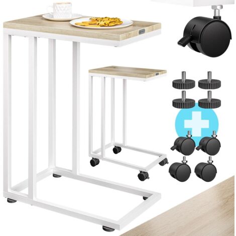 Casaria – Table d'appoint bout de canapé avec roulettes – Cadre métal – Dimensions 50x35x65/70cm – Support ordinateur portable – Blanc