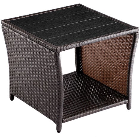 Casaria Table d'appoint en polyrotin plateau de table en WPC 45x45x40cm table jardin balcon réglable en hauteur   Brun