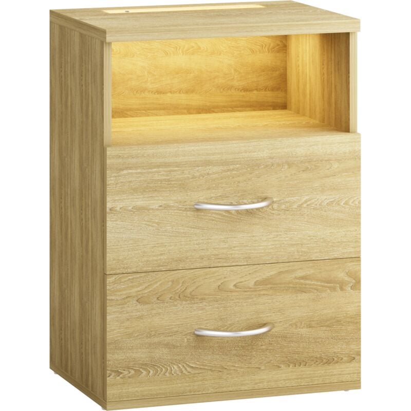 Table de nuit avec éclairage led Touch 40x28x55cm en Bois 2 tiroirs Table de chevet Chambre à coucher Salon Chêne sonoma - Casaria