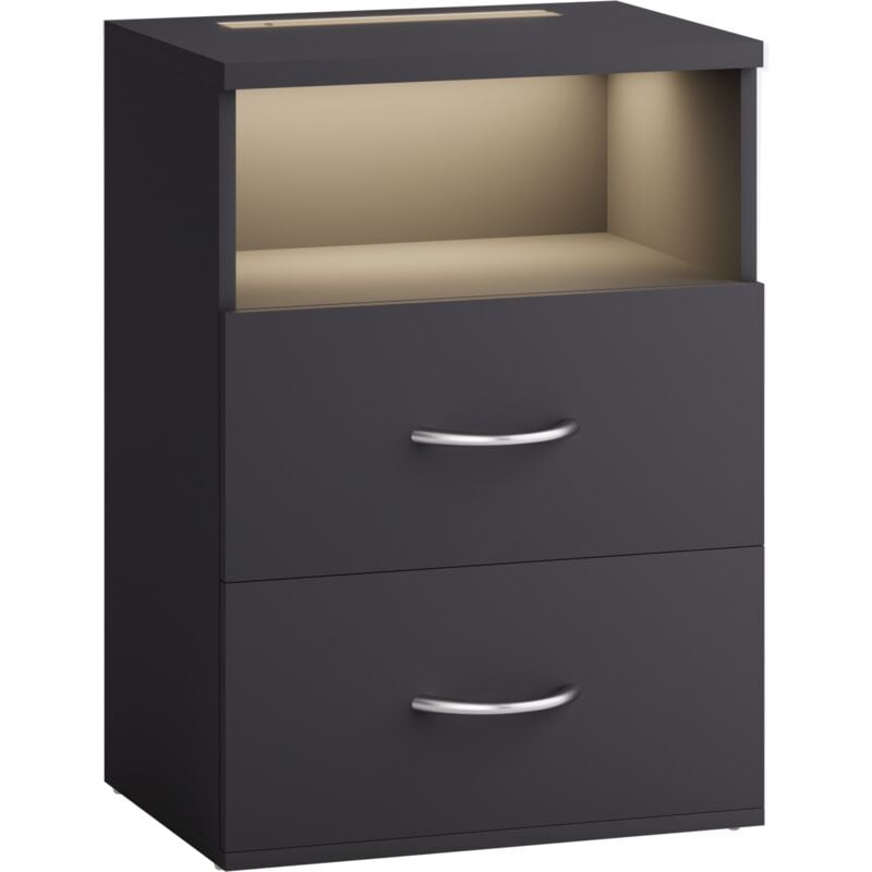 Table de nuit avec éclairage led Touch 40x28x55cm en Bois 2 tiroirs Table de chevet Chambre à coucher Salon Anthracite - Casaria