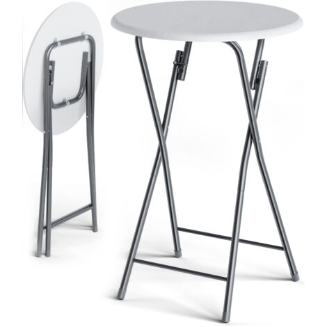 Casaria – Table haute pliable Ø 60 cm – Hauteur 110,5 cm – Plateau MDF blanc aspect bois – Structure métal – Pieds antidérapants