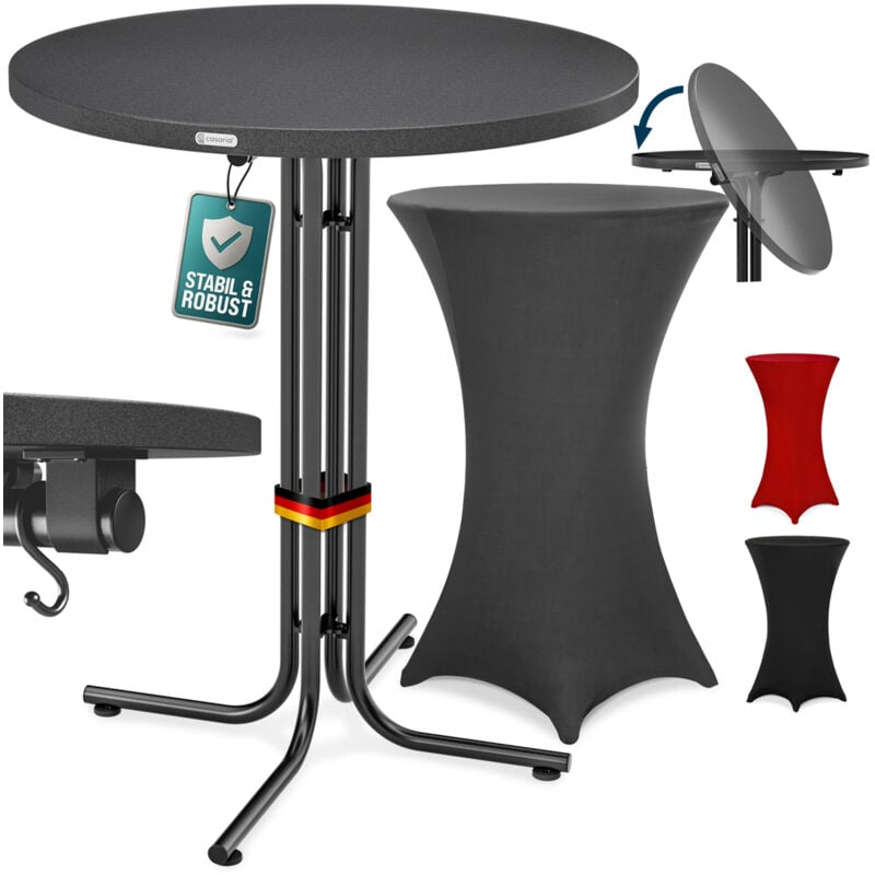 Casaria - Table haute pliable avec housse mange debout 110 cm bar bistrot jardin 2 crochets inclus intérieur extérieur Tisch grau, Husse grau (de)