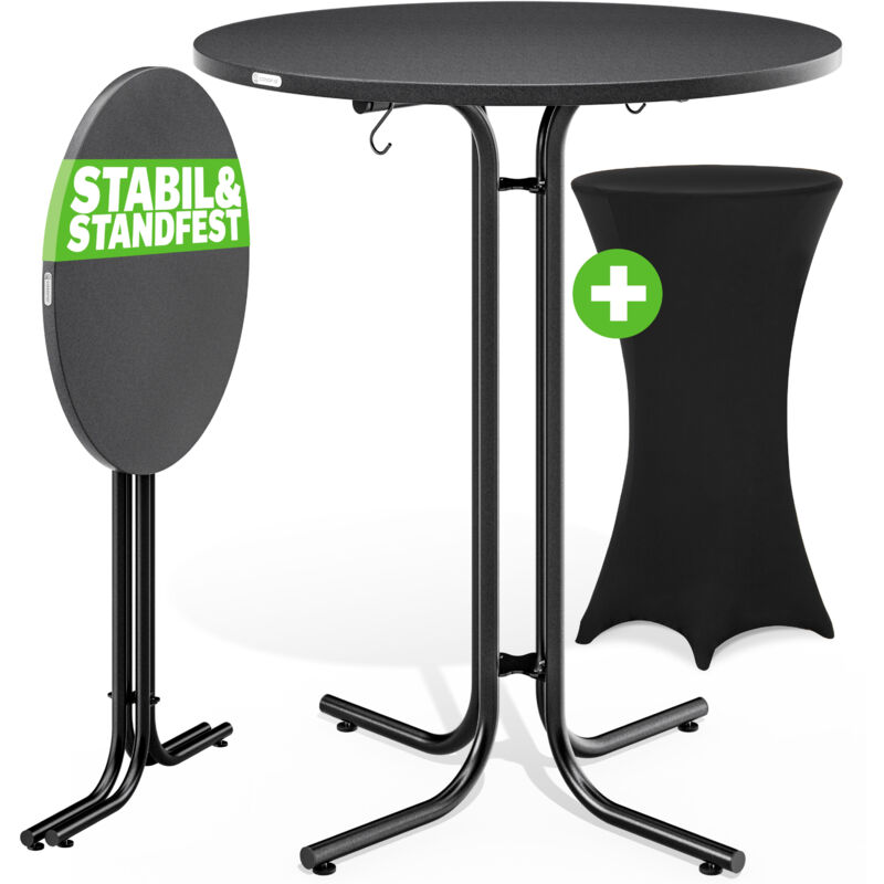 Table haute pliable avec housse mange debout 110 cm bar bistrot jardin 2 crochets inclus intérieur extérieur Noir - Casaria