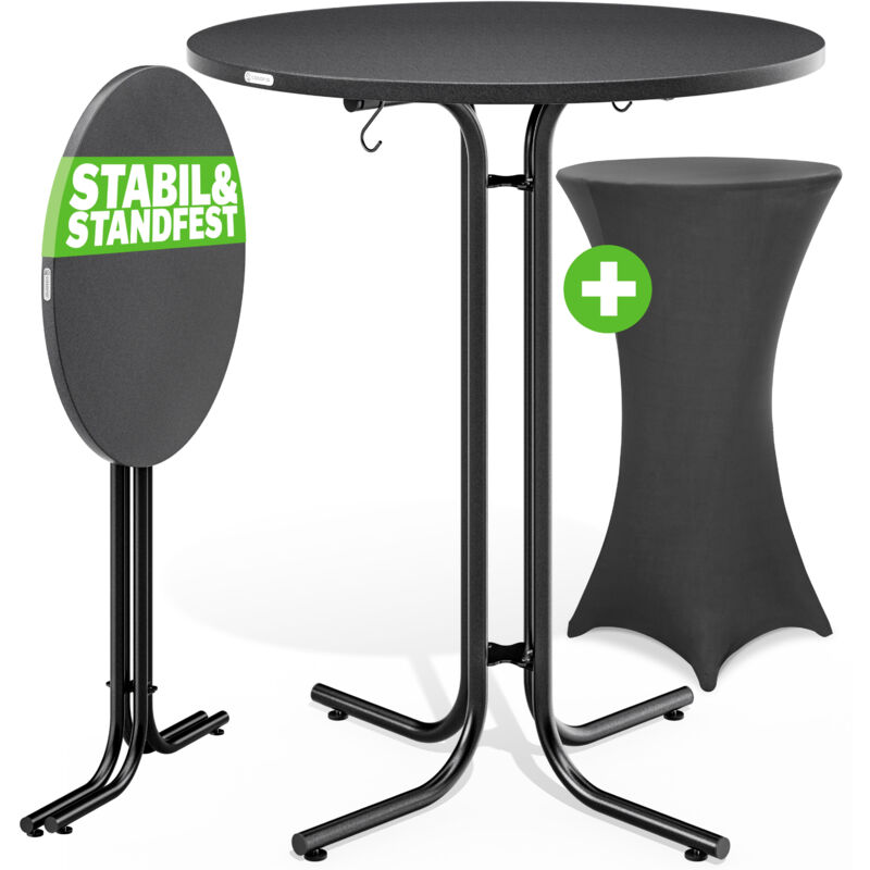 CASARIA® Table haute pliable avec housse mange debout 110 cm bar bistrot jardin 2 crochets inclus intérieur extérieur Gris