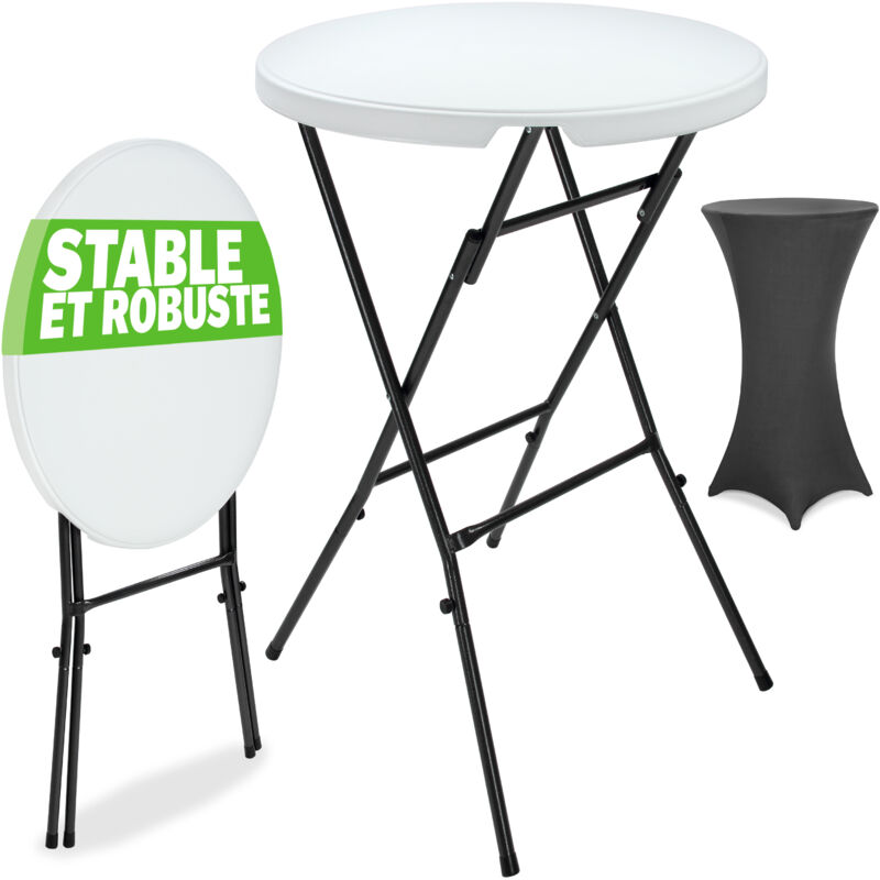 Table haute pliable blanche avec housse réutilisable infroissable mange debout 110 cm bar bistrot jardin cocktail Anthracite - Casaria