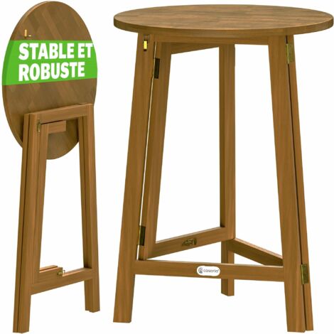 Casaria – Table haute pliable en bois d'acacia Ø80cm – Hauteur 110cm – Charge max 80kg – Pour événements intérieurs et extérieurs – Facile à ranger
