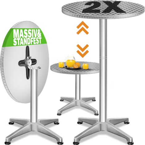 Casaria – Table haute ronde pliable 2x – Réglable 70/115 cm – Plateau en acier inoxydable 60 cm – Pieds en aluminium pour extérieur