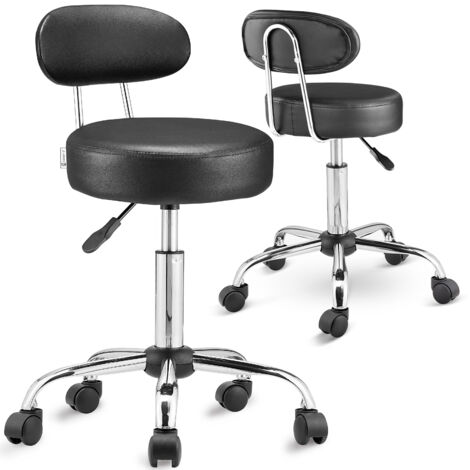 Casaria – Tabouret à roulettes avec dossier pivotable 360° – Réglable en hauteur 46-60 cm – Rembourrage 10 cm – Similicuir noir – Set de 2
