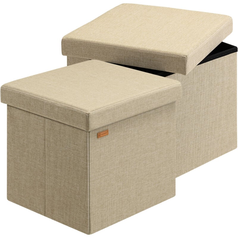Tabouret cube avec espace de rangement Pouf 38 x 38 x 38 cm Coffre de rangement Repose-pied siège m - 2er Set Beige (de) - Casaria