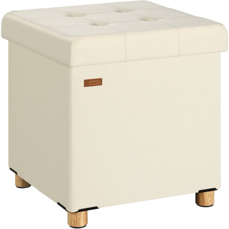 Tabouret cube en velours espace de rangement Pouf 40 x 40 x 40 cm Coffre de rangement Repose-pied siège Beige (de) - Casaria
