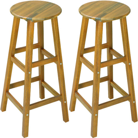 Casaria – Tabourets de bar en bois d'acacia massif – Assise ronde 30 cm – Hauteur 76 cm – Repose-pieds – Style rustique pour intérieur et extérieur