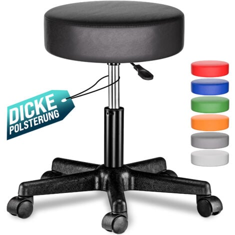 CASARIA® Taburete con ruedas altura regulable 46-60cm acolchado 10cm 360°  Ø35cm  Negro