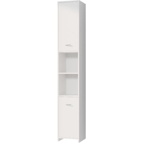 CASARIA® Tall Bathroom Cupboard 6 Shelves, 2 Doors Secure Magnetic Lock Slim & Spacious Wooden Standing Storage Cabinet Tallboy Unit 180 x 30 x 30cm White