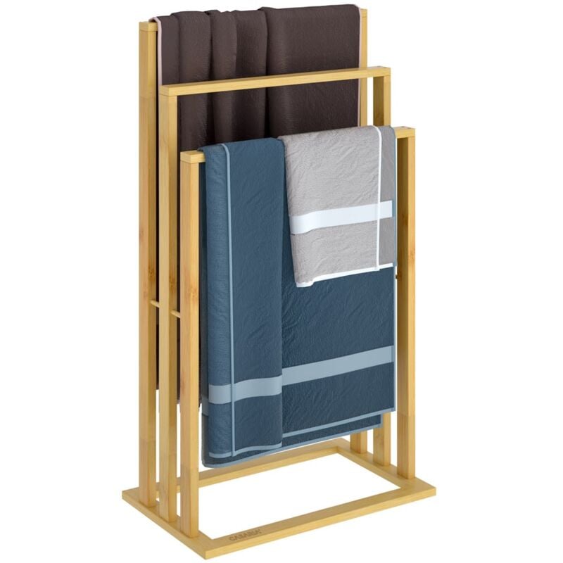 

Toallero de pie de Bambú con 3 barras para colgar toallas máx.15 Kg 40x24x82cm 1x - Casaria