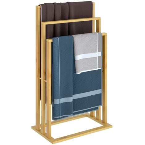 Casaria Toallero de pie de Bambú con 3 barras para colgar toallas máx.15 Kg 40x24x82cm 1x