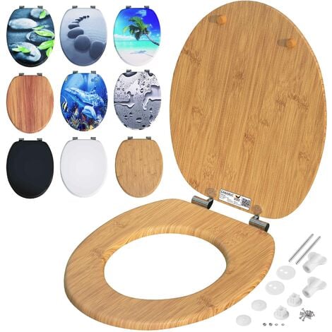 CASARIA® Toilettendeckel mit doppelter Absenkautomatik MDF rostfreie Metall Scharniere WC Sitz 175kg Belastbar Antibakteriell Toilettensitz Klobrille  Bambus