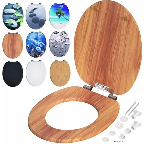 CASARIA® Toilettendeckel mit doppelter Absenkautomatik MDF rostfreie Metall Scharniere WC Sitz 175kg Belastbar Antibakteriell Toilettensitz Klobrille  Holz