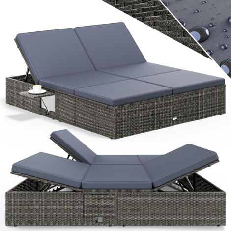 Casaria – Transat double réglable 220 x 160 cm – Polyrotin résistant aux intempéries – Charge max 220 kg – Tables pliables – Coussins lavables