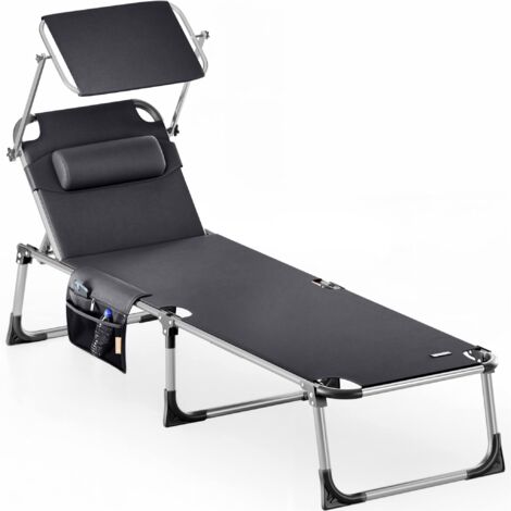 Casaria – Transat pliable avec pare-soleil réglable – Surface de couchage 210x61 cm – Aluminium résistant aux intempéries – Capacité 180 kg