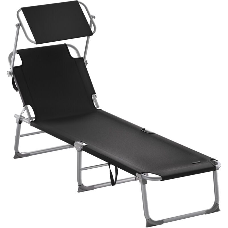 

Tumbona de jardín con parasol techo ajustable y respaldo silla larga plegable 195x60 cm Negro - Negro - Casaria
