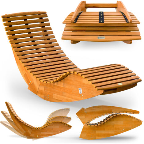 CASARIA® Tumbona Mecedora Plegable Asiento Madera Acacia FSC® Certificada 160Kg Ergonómica 154x60x78cm Resistente Intemperie Jardín Balcón Terraza