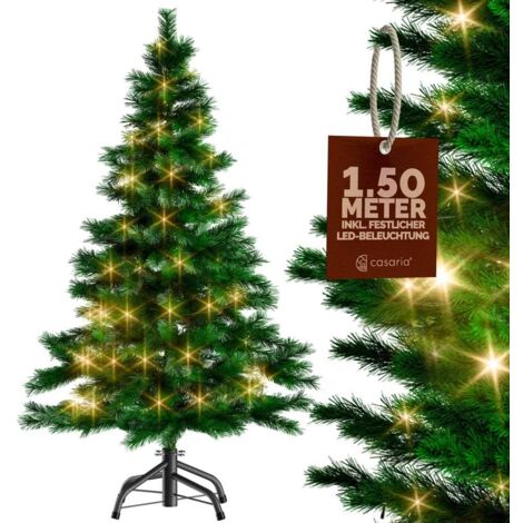 CASARIA® Weihnachtsbaum künstlich 150 180 cm Lichterkette LED Tannenbaum mit Beleuchtung Metallfuß Stecksystem dichte Spitzen stabil schwer entflammbar  Standard 150cm