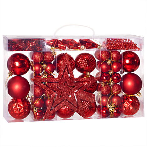 CASARIA® Weihnachtskugeln 66tlg Ø 3-6cm Kunststoff matt glänzend Christbaumschmuck Anhänger Christbaumkugeln Weihnachtsdeko Weihnachtsbaum  rot