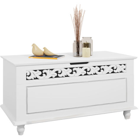 Casaria White Wooden Storage Chest "Jersey" with Folding Lid Storage Box Space 80x40x48 cm Locking Lever Seat Bench Cushion Box Versatile Trunk Shabby Design Country House Antique Chest Bench Cabinet Chest Jersey