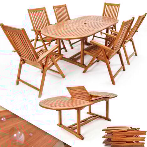 CASARIA® Wooden Garden Dining Table and Chairs Set  FSC® Certified Eucalyptus Wood  Weatherproof Outdoor Patio Conservatory Oval Solid Furniture  6 Seater