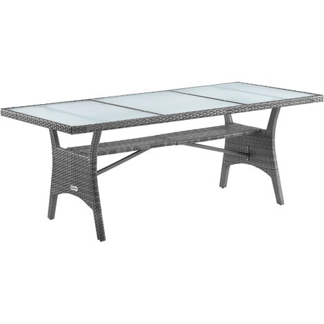 CASARIA® XL Polyrattan and Glass Garden Furniture Table With Shelf  190x90x74cm   Grey