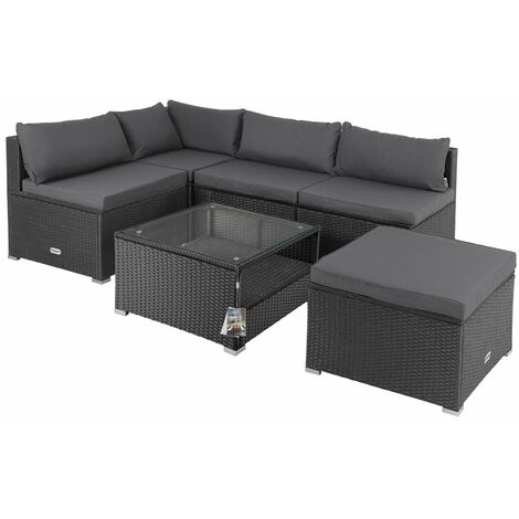 CASARIA® XL Polyrattan Garden Corner Lounge Furniture Set  5 Seater Weatherproof Seats with Cushions  5mm Safety Glass Top Table  Outdoor Patio Sofa  black/anthracite