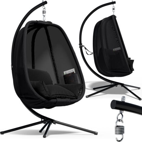 CASARIA® XXL Hanging Garden Egg Chair with 2 Side Pockets and Cushion  Balcony Enclosed Swing Seat  150kg Load Capacity  Stable Stand Steel Frame  Indoor Outdoor Weatherproof  Anthrazit (de)