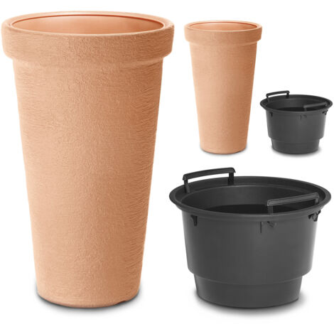 CASARIA® XXL Plant Pot 42 Litre Capacity 40 cm Diameter 63 cm Height Customisable Drainage Weatherproof & UV Stable Durable Plastic Removable Inner Pots 2er Set Terracotta (de)