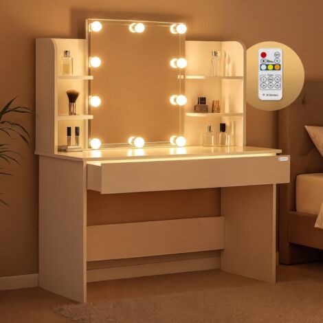 CASARIA®Tavolo Trucco Lucia con Illuminazione LED 140x40 Specchio Make Up Toeletta in Legno Bianco 108x40x140cm weiß mit LED (de)