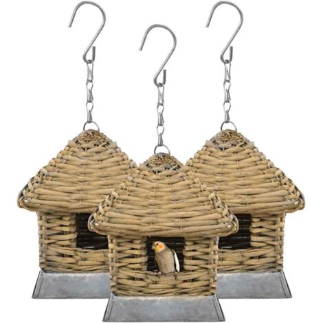 Casas para pájaros 3 unidades mimbre