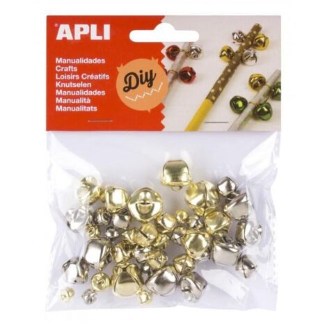 Cascabeles de color oro y plata en tamaños surtidos: Ø 8 mm, Ø 10 mm, Ø 12 mm, Ø 15 mm y Ø 18 mm. Cada pack contiene 40 cascabeles. Ideales para manua