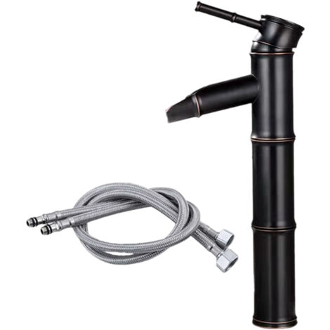Cascade de conception en bambou en bronze ancien - nouveau robinet commercial moderne en acier inoxydable en bronze noir 3 connexions robinet d'évier de salle de bain sans drain pop-up, noir