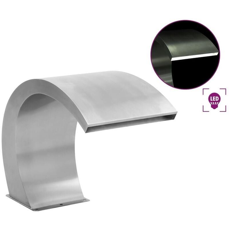 Cascade - Fontaine incurvée + led Inox Bassin De Jardin & Piscine 45 x 30 x 60 cm - Argent