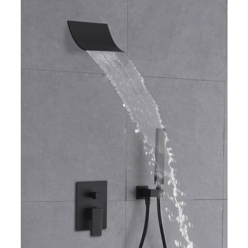 Cascade pomme de douche et système de douche à main noir solide