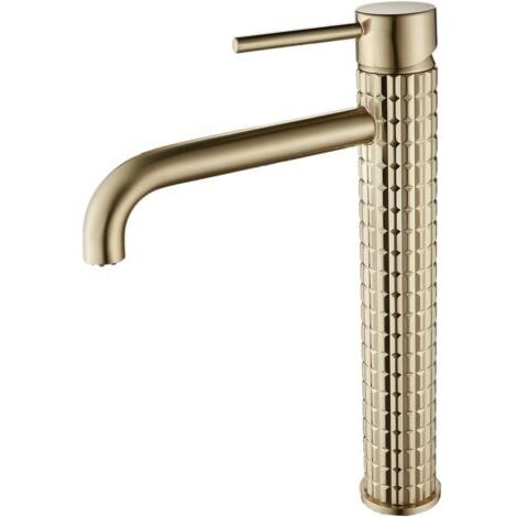 Cascade Robinet de Lavabo, Or Brossé Court Robinet pour Salle de Bain, Antique Rétro Mitigeur Évier Lavabo, en Laiton Massif, Chaude et Froide Réglable