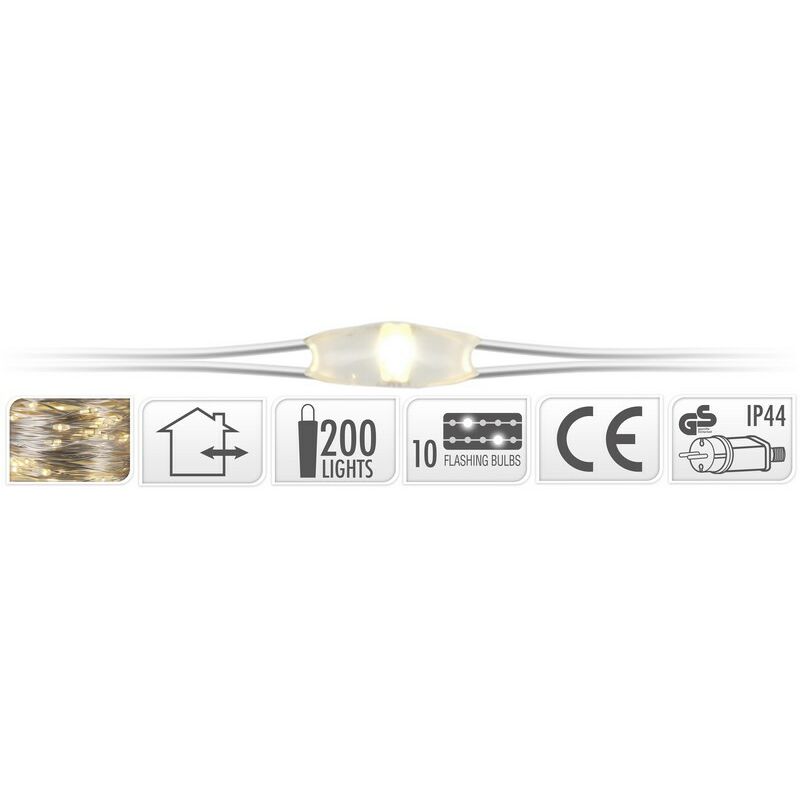 Koopman - cascata filo argento 200LED bco caldo