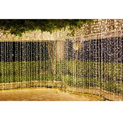 Cascata luminosa a led prolungabile con giochi di luce e filo trasparente -Luce Calda