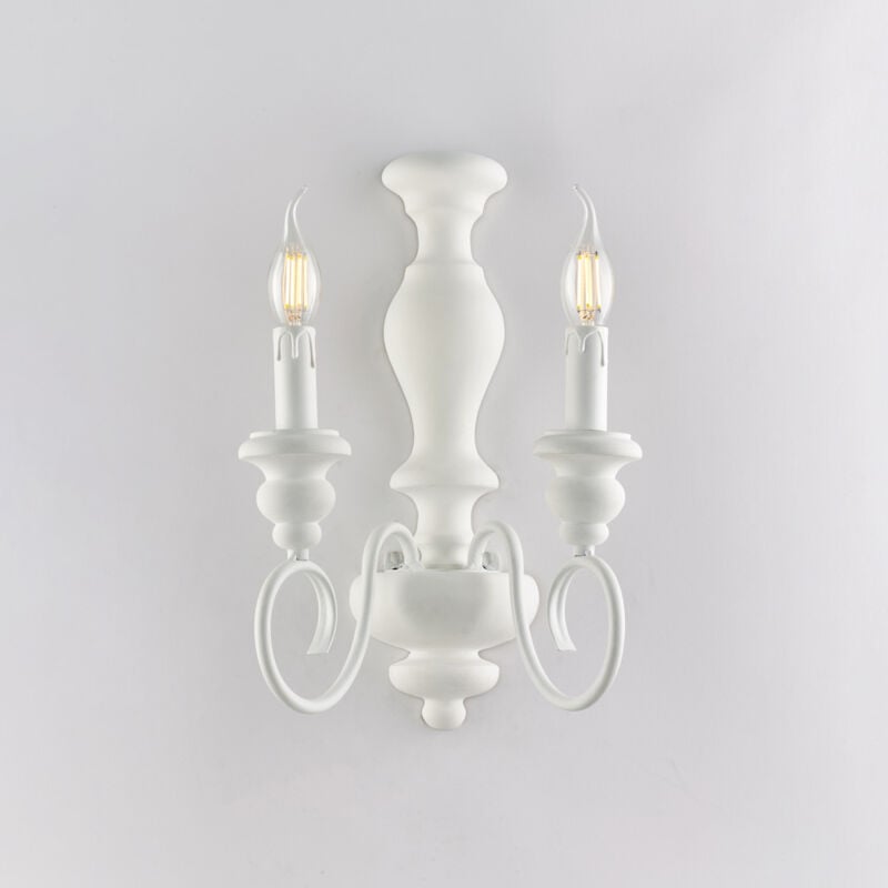 Cascina Applique en bois et fer laqué blanc shabby 2 lumières .25 P.18 BL265-AP2-BCO