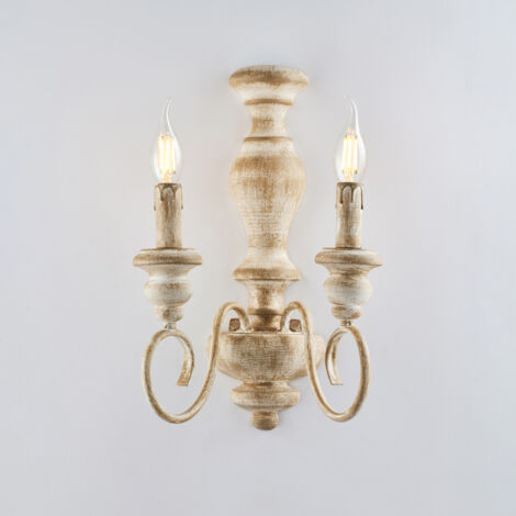 Cascina Applique in legno e ferro bianco e tortora 2 luci .25 P.18 BL265-AP2-BT