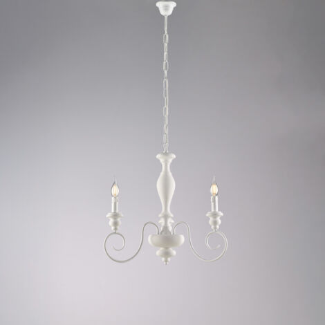 Cascina Lampadario in legno e ferro laccato bianco shabby 3 luci 113 Ø44 BL265-3-BCO