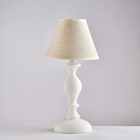 Cascina Lampe De Table Shabby En Bois Blanc 1 Lumière Avec Abat-Jour Dm.20 H.40 D.20 Bl265-Lt-Bco