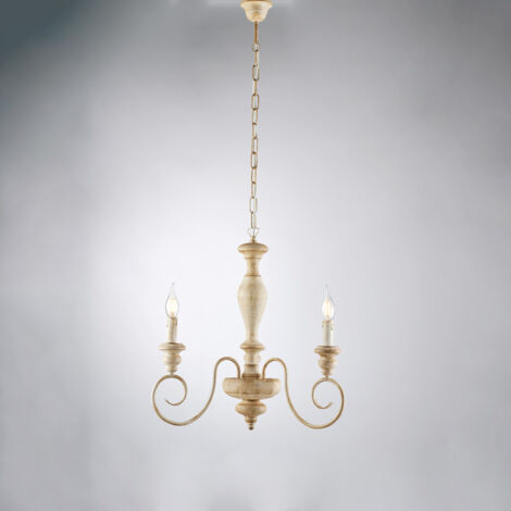 Cascina Lustre en bois et fer blanc et tourterelle 3 lumières 113 d.44 BL265-3-BT