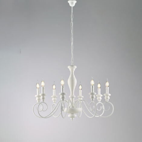 Cascina – Shabby-Kronleuchter aus weiß lackiertem Holz und Eisen, 8 Lichter, 121 – Ø82 – BL265-8-BCO